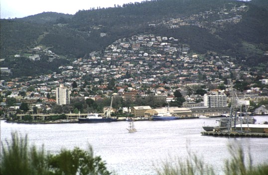 Hobart with Lady Nelson leaving the harbour