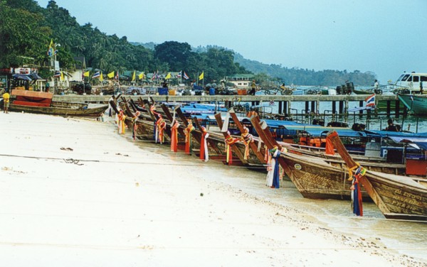 Longtail boats on Koh Phi Phi beach