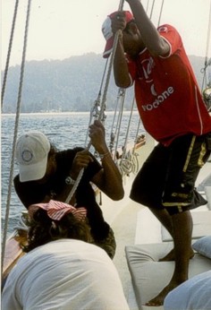 Bow, Bird and Ina setting sails