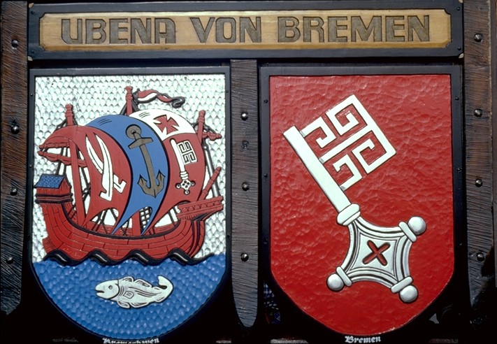 Stadtwappen am Schanzkleid der Kogge "Ubena von Bremen"