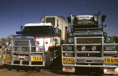 Road trains parking next a road house