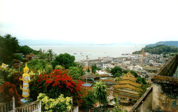 Kawthaung harbour seen from the temple